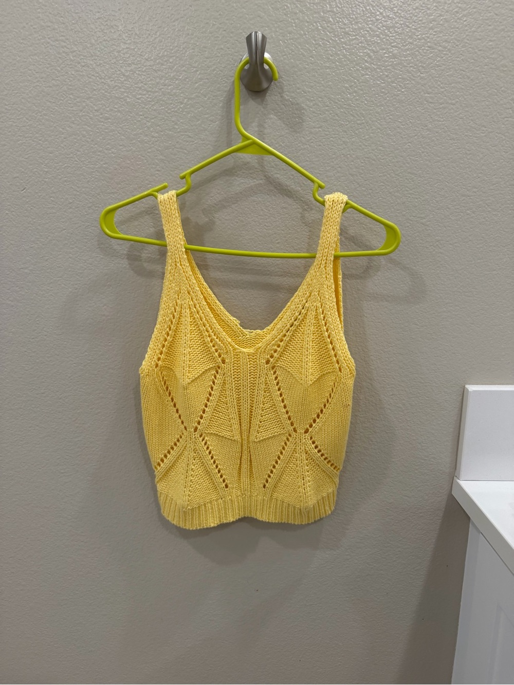 Lush Pale Yellow Knit Crochet Tank